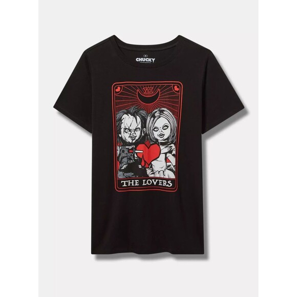 Torrid x Chucky The Lovers Tarot Red & Black Classic Fit Tee Size 3 / 22-24 Plus - Picture 1 of 4